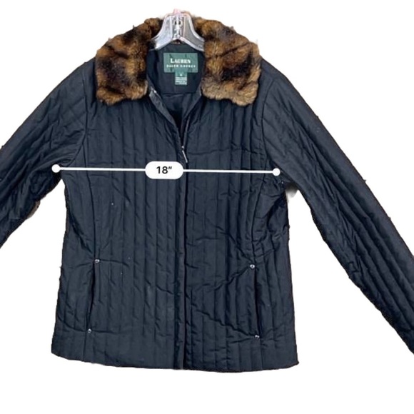 Vintage 90s Ralph Lauren Coat Womens Small Black Faux Fur Collar Quilted Jacket - Picture 5 of 8